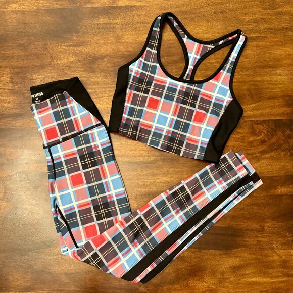 SPLITS59 Agathe Jacinthe Plaid Legging + Techflex Bra Matching Set / XS - Picture 7 of 14